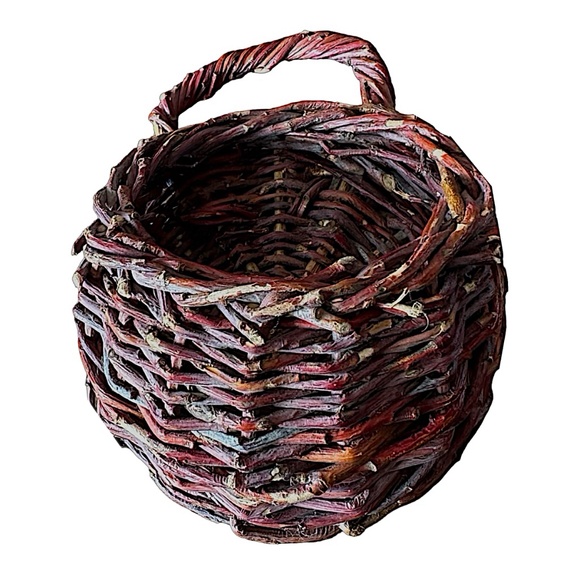 Vintage Handmade Round Woven Wicker Wall Basket (pair of 2) Rustic Farm Decor - Picture 5 of 10